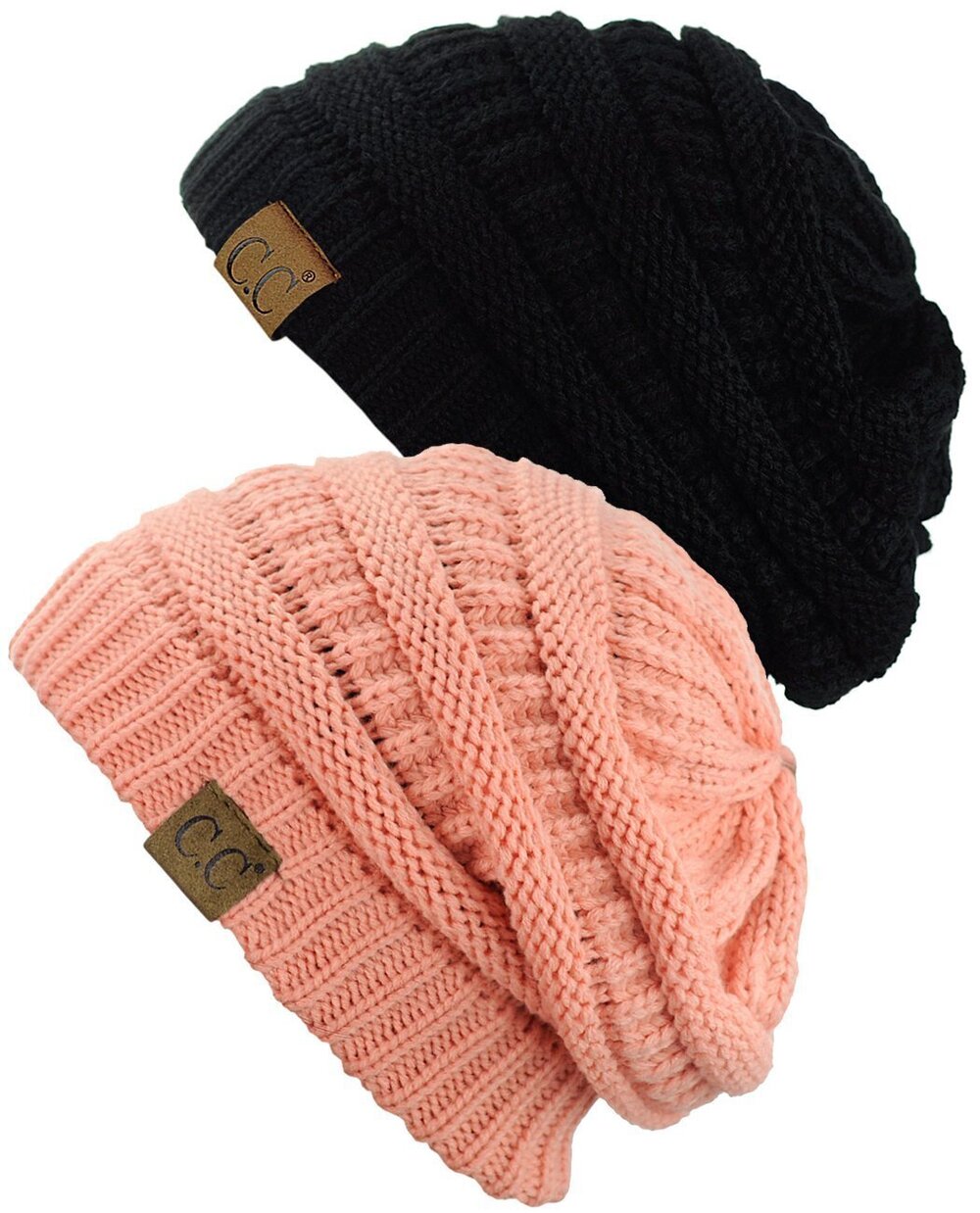 5650 Trendy Warm Chunky Soft Stretch Cable Knit Beanie Skully, 2 Pack